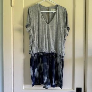 Anthropologie Elevenses Gray & Navy Short Romper, Size L